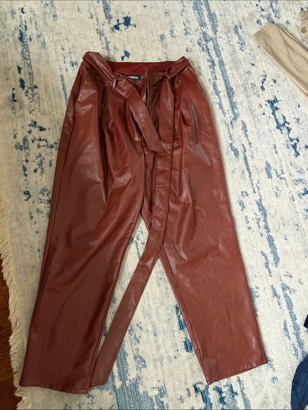Express Faux Leather Tie-Waist Pants - Rust
